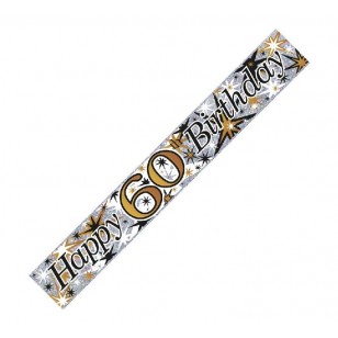 Silver Black & Gold 60th Birthday Banner